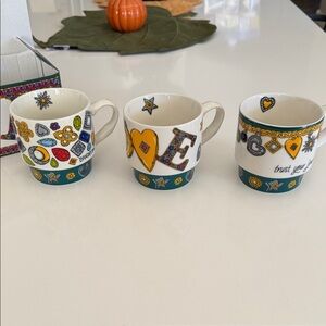 Brighton Love and Peace Mugs - Yellow, Blue, White